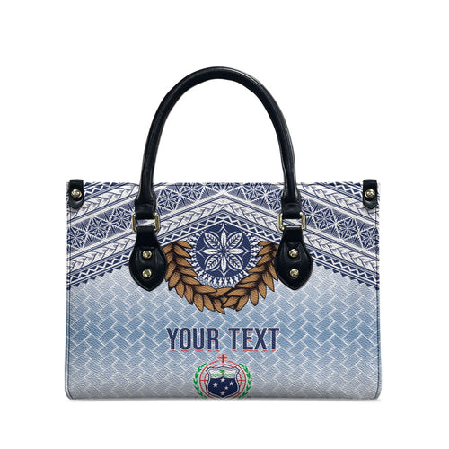 Manu Samoa Rugby Custom White Leather Bag ʻIe Toga Pattern With Brown Ula fala