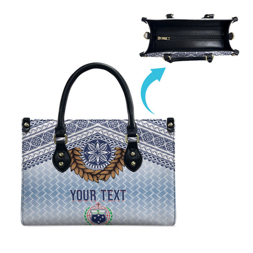 Manu Samoa Rugby Custom White Leather Bag ʻIe Toga Pattern With Brown Ula fala