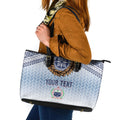 Manu Samoa Rugby Custom White Leather Tote Bag ʻIe Toga Pattern With Brown Ula fala