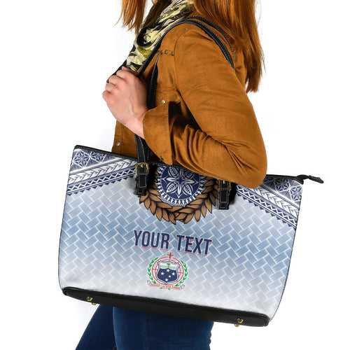 Manu Samoa Rugby Custom White Leather Tote Bag ʻIe Toga Pattern With Brown Ula fala
