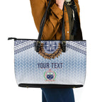 Manu Samoa Rugby Custom White Leather Tote Bag ʻIe Toga Pattern With Brown Ula fala