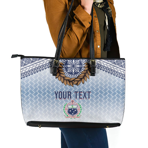 Manu Samoa Rugby Custom White Leather Tote Bag ʻIe Toga Pattern With Brown Ula fala