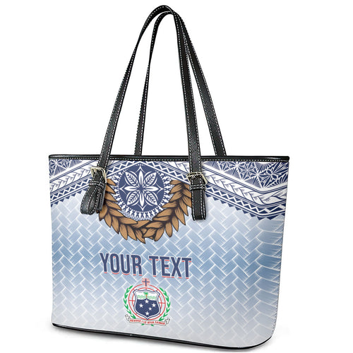 Manu Samoa Rugby Custom White Leather Tote Bag ʻIe Toga Pattern With Brown Ula fala