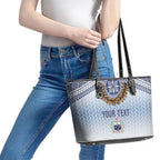 Manu Samoa Rugby Custom White Leather Tote Bag ʻIe Toga Pattern With Brown Ula fala