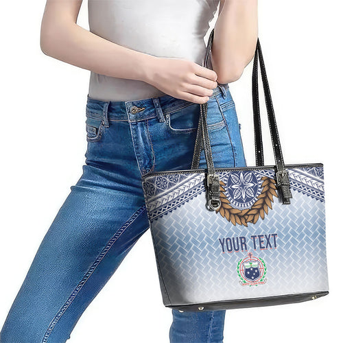 Manu Samoa Rugby Custom White Leather Tote Bag ʻIe Toga Pattern With Brown Ula fala