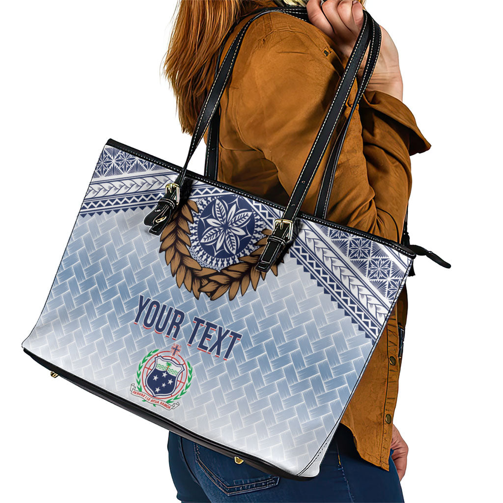 Manu Samoa Rugby Custom White Leather Tote Bag ʻIe Toga Pattern With Brown Ula fala