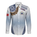 Manu Samoa Rugby Custom White Long Sleeve Button Shirt ʻIe Toga Pattern With Brown Ula fala