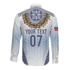 Manu Samoa Rugby Custom White Long Sleeve Button Shirt ʻIe Toga Pattern With Brown Ula fala