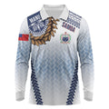 Manu Samoa Rugby Custom White Long Sleeve Polo Shirt ʻIe Toga Pattern With Brown Ula fala