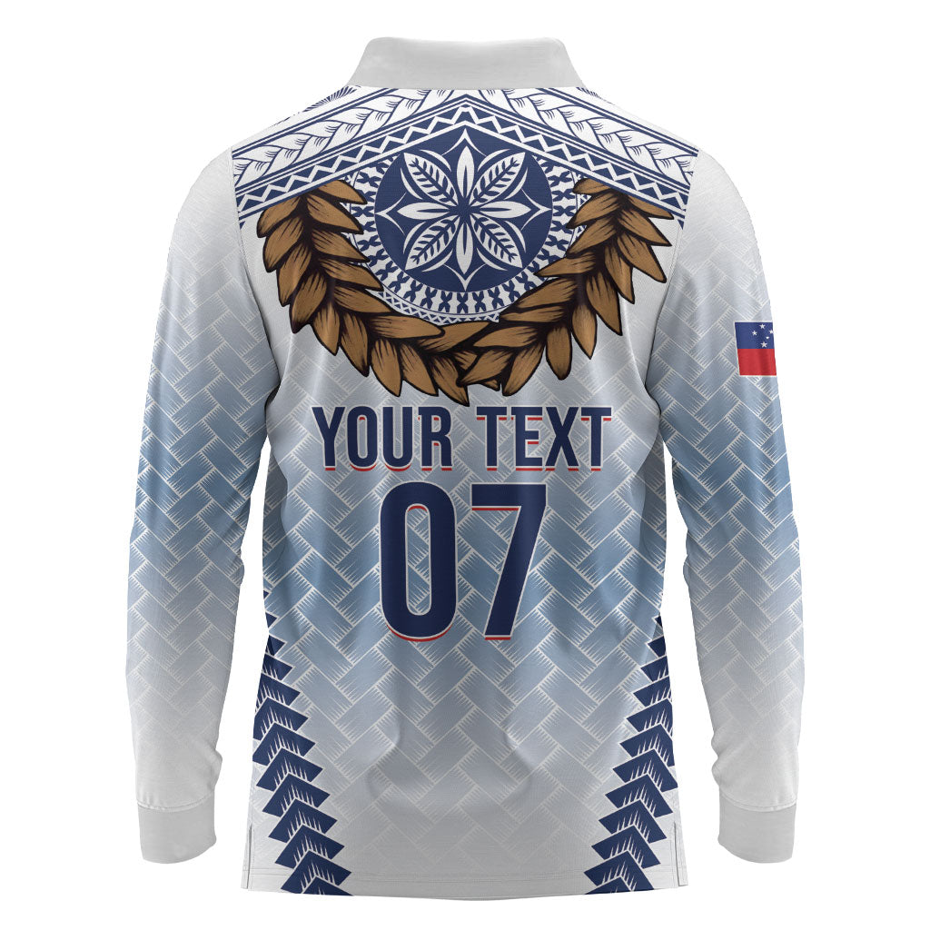 Manu Samoa Rugby Custom White Long Sleeve Polo Shirt ʻIe Toga Pattern With Brown Ula fala