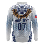 Manu Samoa Rugby Custom White Long Sleeve Polo Shirt ʻIe Toga Pattern With Brown Ula fala