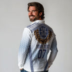 Manu Samoa Rugby Custom White Long Sleeve Polo Shirt ʻIe Toga Pattern With Brown Ula fala
