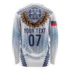 Manu Samoa Rugby Custom White Long Sleeve Shirt ʻIe Toga Pattern With Brown Ula fala