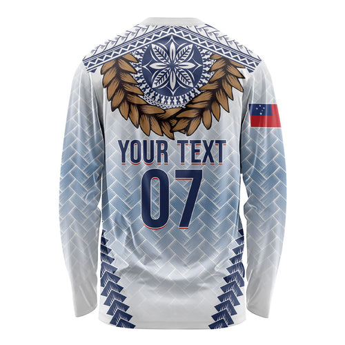 Manu Samoa Rugby Custom White Long Sleeve Shirt ʻIe Toga Pattern With Brown Ula fala