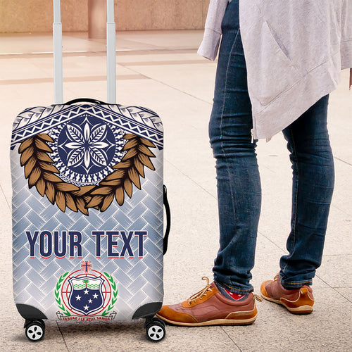Manu Samoa Rugby Custom White Luggage Cover ʻIe Toga Pattern With Brown Ula fala