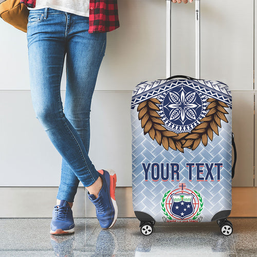 Manu Samoa Rugby Custom White Luggage Cover ʻIe Toga Pattern With Brown Ula fala