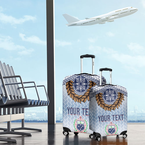 Manu Samoa Rugby Custom White Luggage Cover ʻIe Toga Pattern With Brown Ula fala