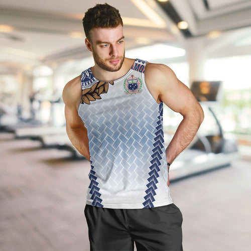 Manu Samoa Rugby Custom White Men Tank Top ʻIe Toga Pattern With Brown Ula fala