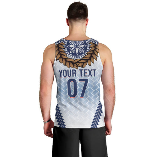 Manu Samoa Rugby Custom White Men Tank Top ʻIe Toga Pattern With Brown Ula fala