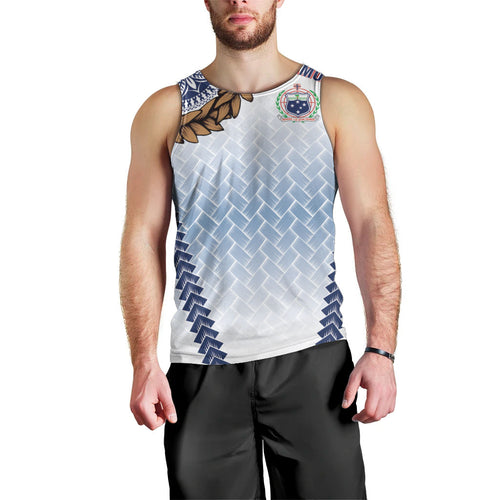 Manu Samoa Rugby Custom White Men Tank Top ʻIe Toga Pattern With Brown Ula fala
