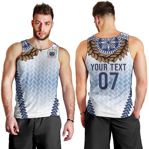 Manu Samoa Rugby Custom White Men Tank Top ʻIe Toga Pattern With Brown Ula fala