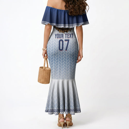 Manu Samoa Rugby Custom White Mermaid Dress ʻIe Toga Pattern With Brown Ula fala