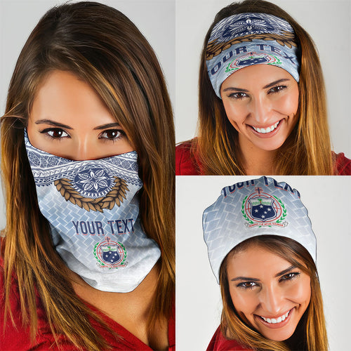 Manu Samoa Rugby Custom White Neck Gaiter ʻIe Toga Pattern With Brown Ula fala