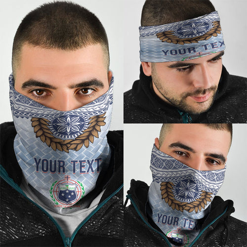 Manu Samoa Rugby Custom White Neck Gaiter ʻIe Toga Pattern With Brown Ula fala