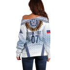 Manu Samoa Rugby Custom White Off Shoulder Sweater ʻIe Toga Pattern With Brown Ula fala