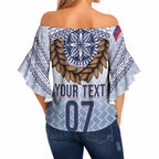 Manu Samoa Rugby Custom White Off Shoulder Wrap Waist Top ʻIe Toga Pattern With Brown Ula fala