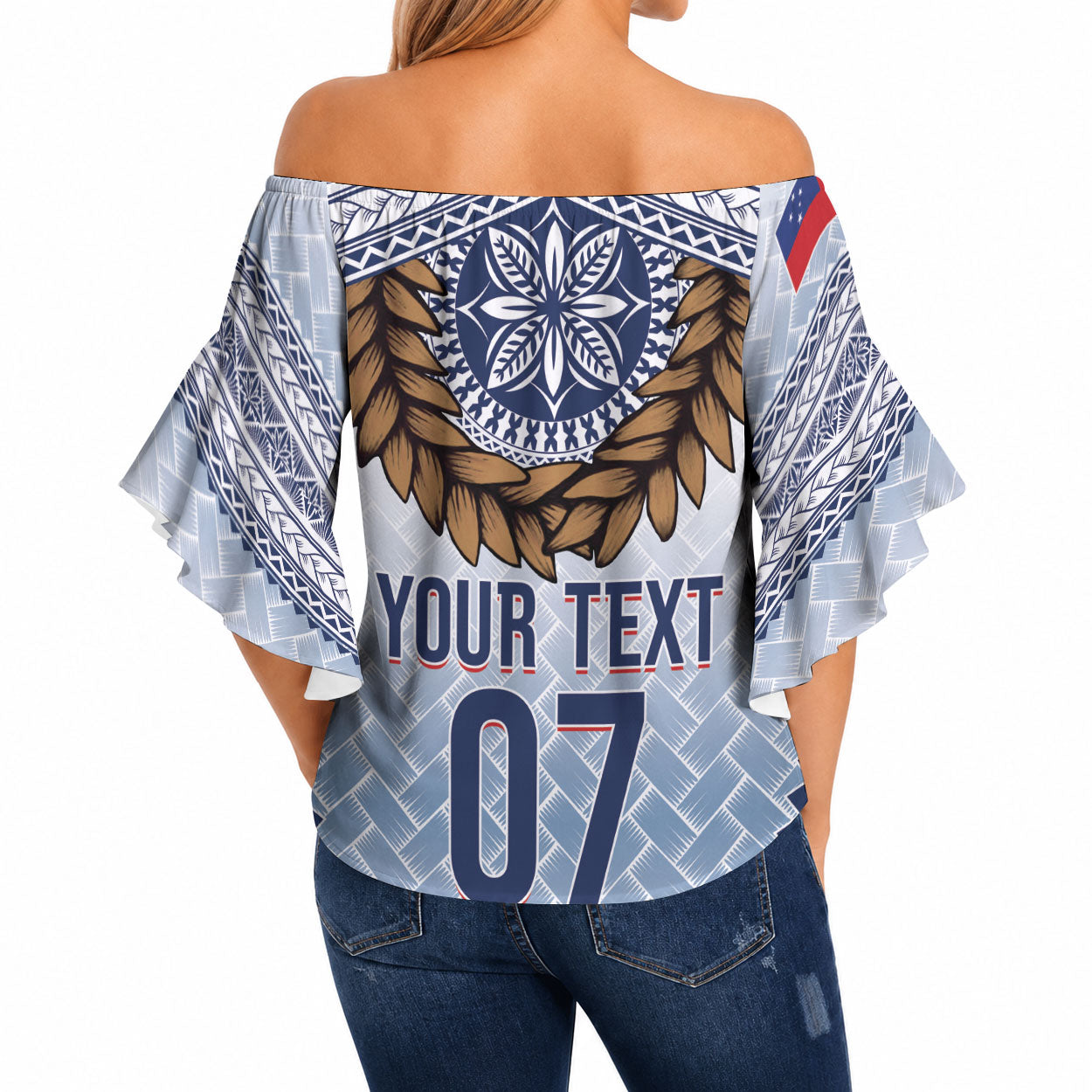 Manu Samoa Rugby Custom White Off Shoulder Wrap Waist Top ʻIe Toga Pattern With Brown Ula fala