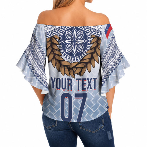 Manu Samoa Rugby Custom White Off Shoulder Wrap Waist Top ʻIe Toga Pattern With Brown Ula fala