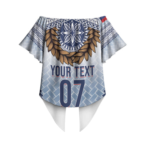 Manu Samoa Rugby Custom White Off Shoulder Wrap Waist Top ʻIe Toga Pattern With Brown Ula fala