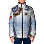 Manu Samoa Rugby Custom White Padded Jacket ʻIe Toga Pattern With Brown Ula fala