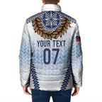 Manu Samoa Rugby Custom White Padded Jacket ʻIe Toga Pattern With Brown Ula fala
