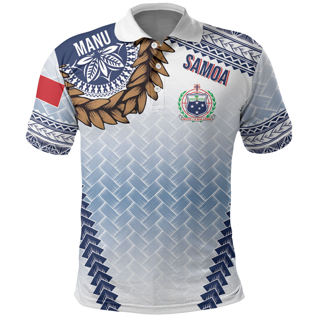 Manu Samoa Rugby Custom White Polo Shirt ʻIe Toga Pattern With Brown Ula fala