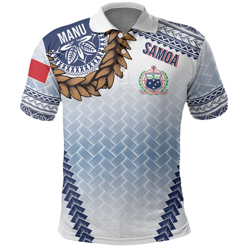 Manu Samoa Rugby Custom White Polo Shirt ʻIe Toga Pattern With Brown Ula fala