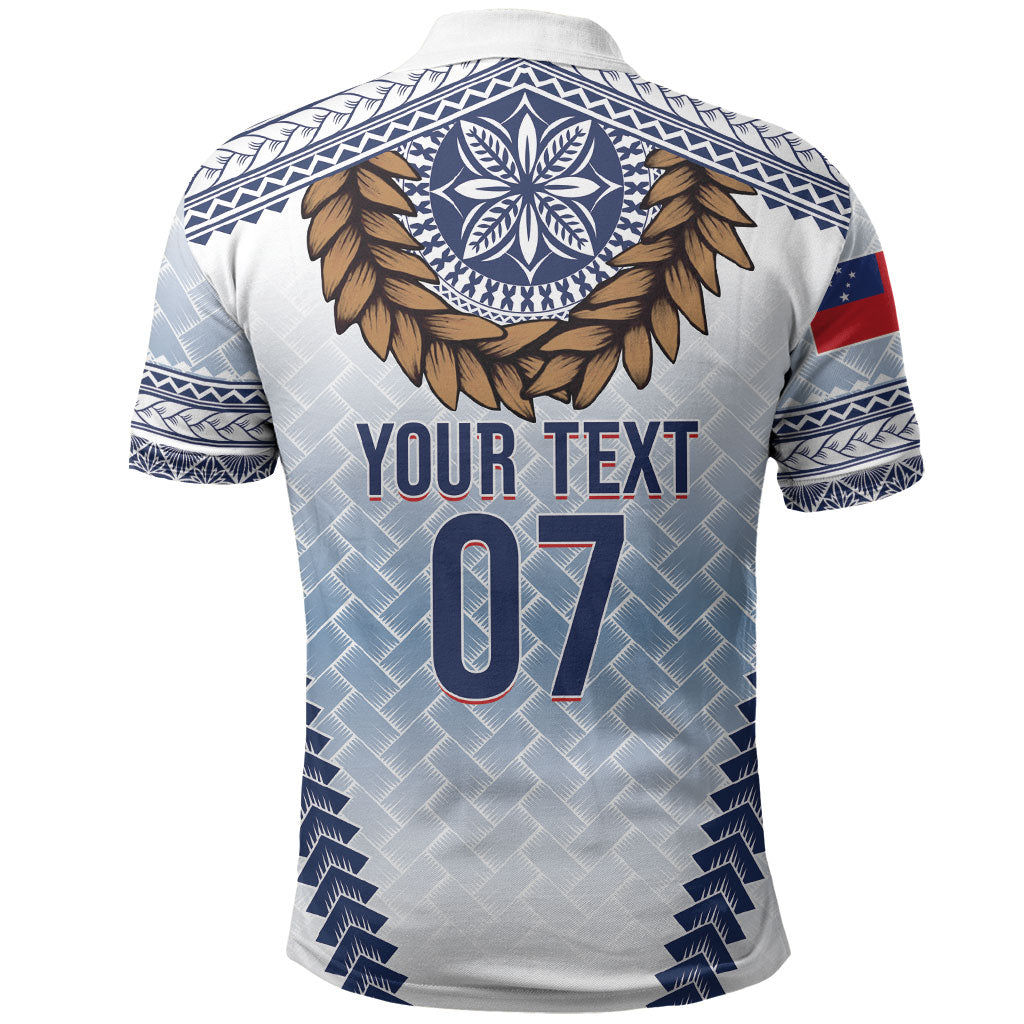 Manu Samoa Rugby Custom White Polo Shirt ʻIe Toga Pattern With Brown Ula fala