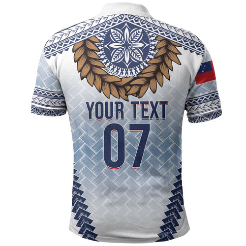 Manu Samoa Rugby Custom White Polo Shirt ʻIe Toga Pattern With Brown Ula fala