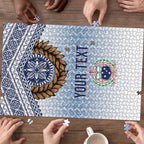 Manu Samoa Rugby Custom White Puzzle ʻIe Toga Pattern With Brown Ula fala