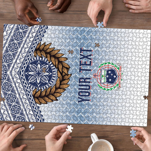 Manu Samoa Rugby Custom White Puzzle ʻIe Toga Pattern With Brown Ula fala