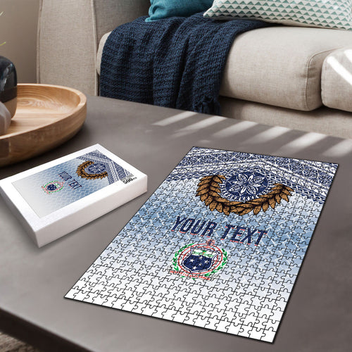 Manu Samoa Rugby Custom White Puzzle ʻIe Toga Pattern With Brown Ula fala