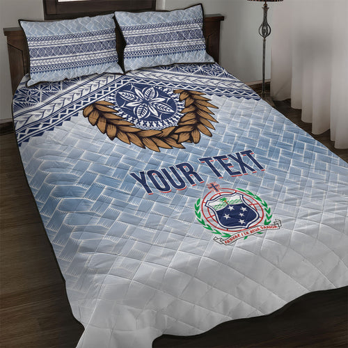 Manu Samoa Rugby Custom White Quilt Bed Set ʻIe Toga Pattern With Brown Ula fala
