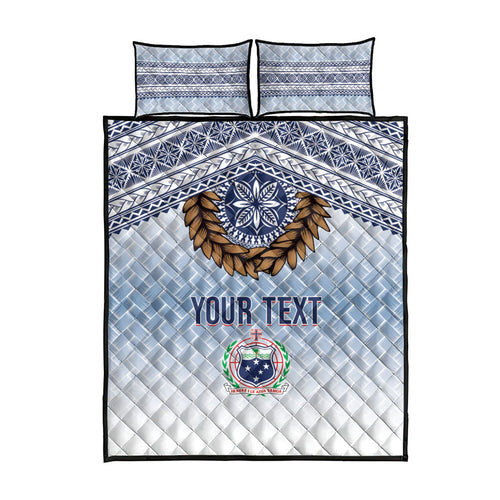 Manu Samoa Rugby Custom White Quilt Bed Set ʻIe Toga Pattern With Brown Ula fala