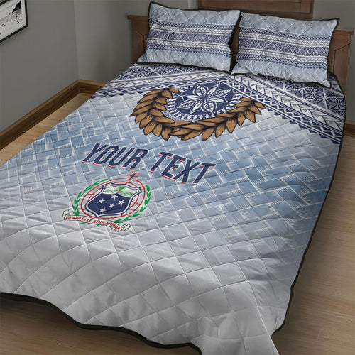 Manu Samoa Rugby Custom White Quilt Bed Set ʻIe Toga Pattern With Brown Ula fala