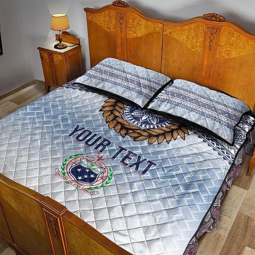 Manu Samoa Rugby Custom White Quilt Bed Set ʻIe Toga Pattern With Brown Ula fala