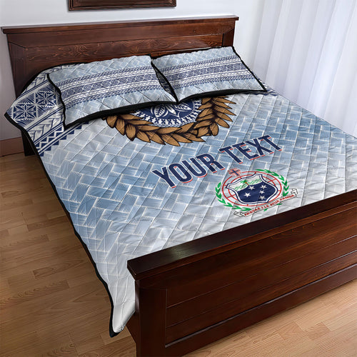 Manu Samoa Rugby Custom White Quilt Bed Set ʻIe Toga Pattern With Brown Ula fala