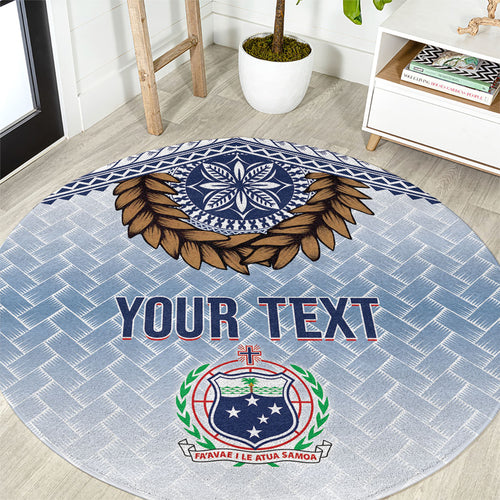 Manu Samoa Rugby Custom White Round Carpet ʻIe Toga Pattern With Brown Ula fala