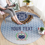 Manu Samoa Rugby Custom White Round Carpet ʻIe Toga Pattern With Brown Ula fala