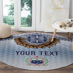 Manu Samoa Rugby Custom White Round Carpet ʻIe Toga Pattern With Brown Ula fala